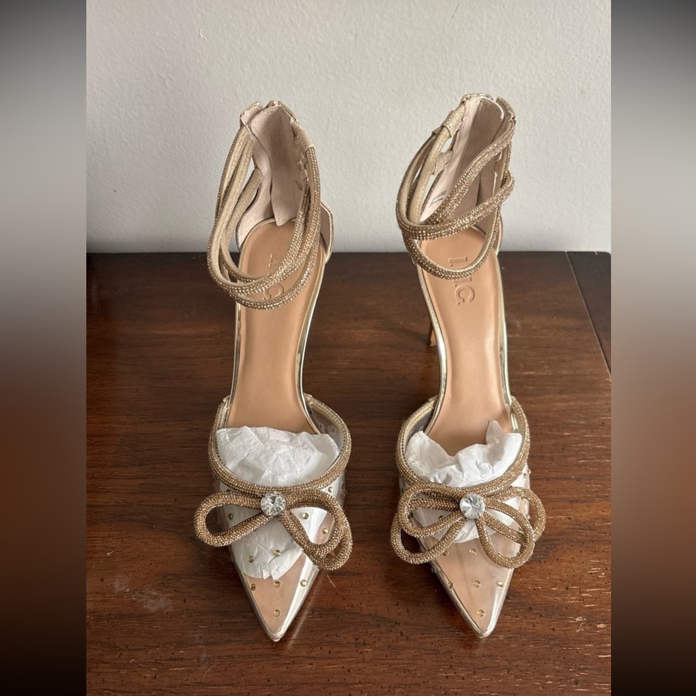 INC Gold Clear and Crystal Heels Size 10